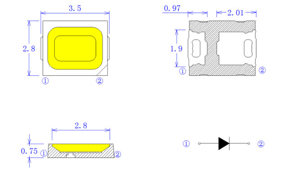 3V 65-70LM SMD 2835 LED Chips Led Full Spectrum 150MA Hotel Lighting